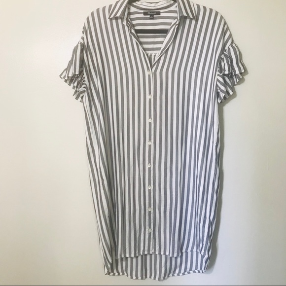 Madewell Dresses & Skirts - Madewell Shirt Dress Loose Striped Ruffle  Sleeve Collared  SZ XS